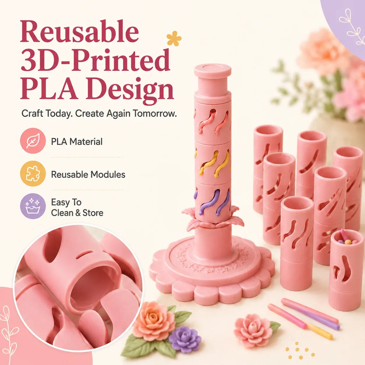 🌸 LIMITIERTES ANGEBOT 50% RABATT! ✨ DIY Tonblumen-Formwerkzeug – Modular, Press-Design, Kreatives Handwerk 🎨