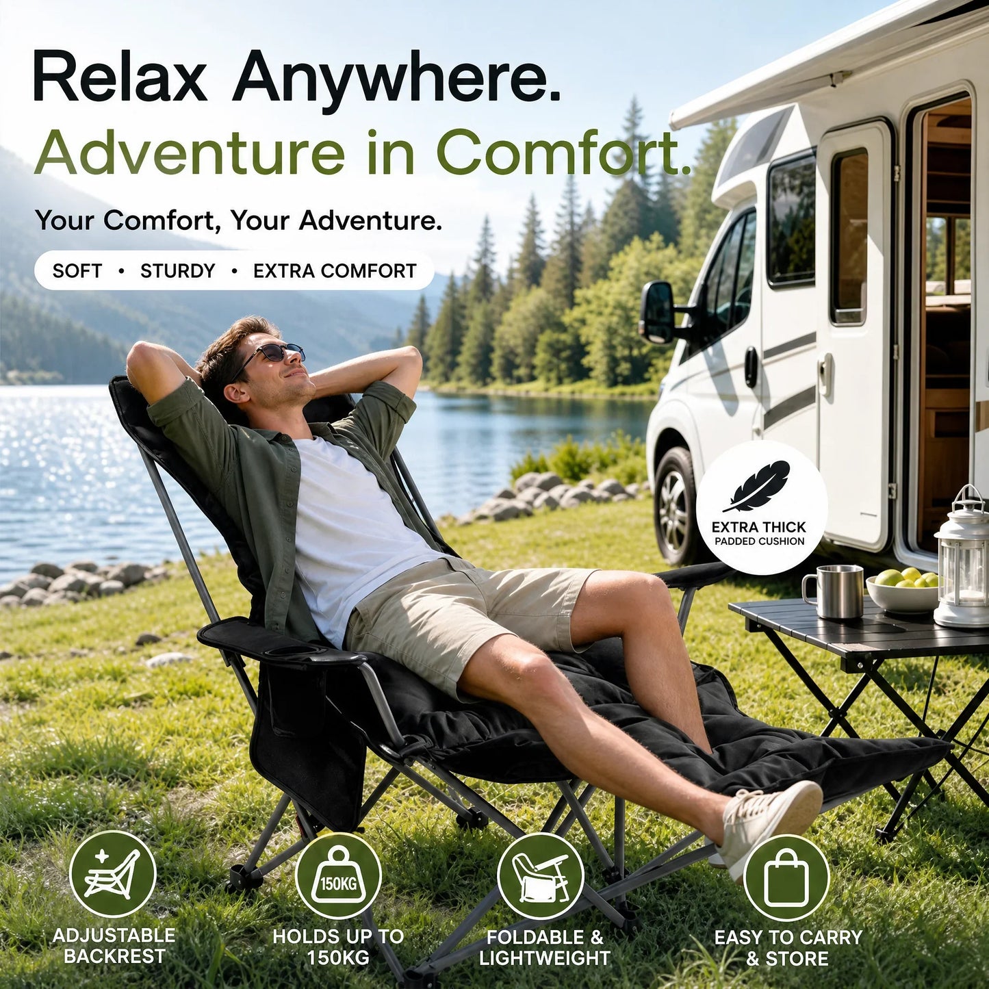 đȘ Tragbarer verstellbarer Klappstuhl fĂŒr AuĂenbereich â Leicht, stabil & vielseitig â Ideal fĂŒr Garten, Camping, Strand oder Terrasse â einfacher Transport und Aufbau đïžâš