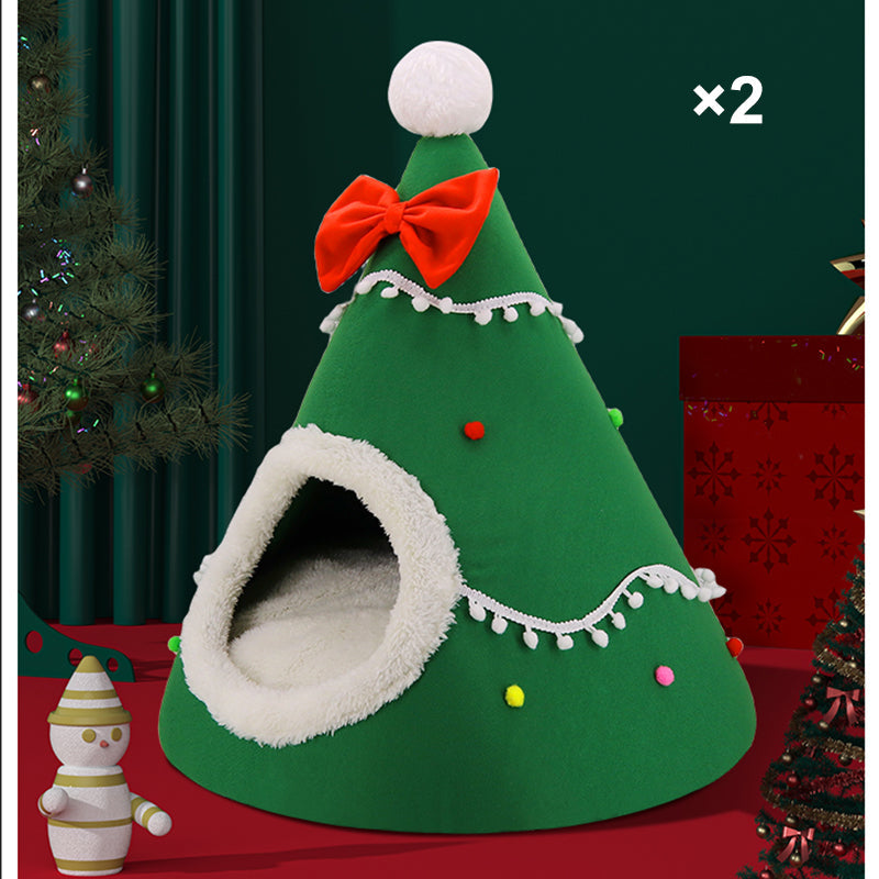 🎄 Halbgeschlossene Weihnachts-Höhle für Hunde & Katzen – Kuscheliges Winterbett mit weichem Plüsch, warm & schützend – perfektes Weihnachtsgeschenk für Haustiere