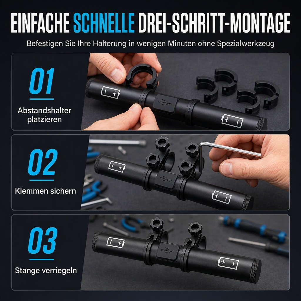 đČ Lenker-Erweiterung mit USB-Powerbank & Halterung fĂŒr Fahrradlampe & Taschenlampe â mehr Platz am Lenkerđ
