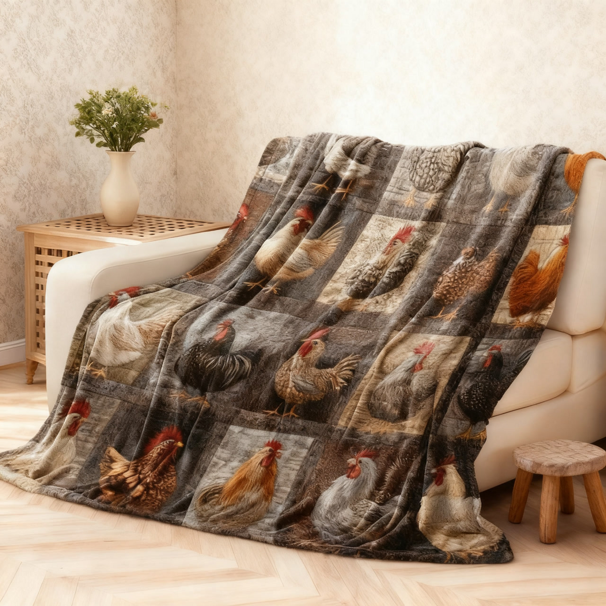 🐱 50% RABATT! 🛋️ Vintage Flanelldecke mit Hühnermuster – Weich, kuschelig & charmant – Ideal für Sofa, Bett & gemütliche Stunden ✨