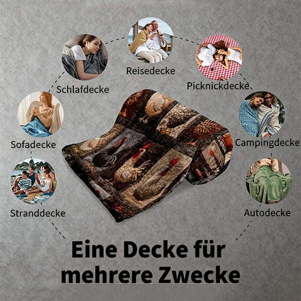 🐱 50% RABATT! 🛋️ Vintage Flanelldecke mit Hühnermuster – Weich, kuschelig & charmant – Ideal für Sofa, Bett & gemütliche Stunden ✨
