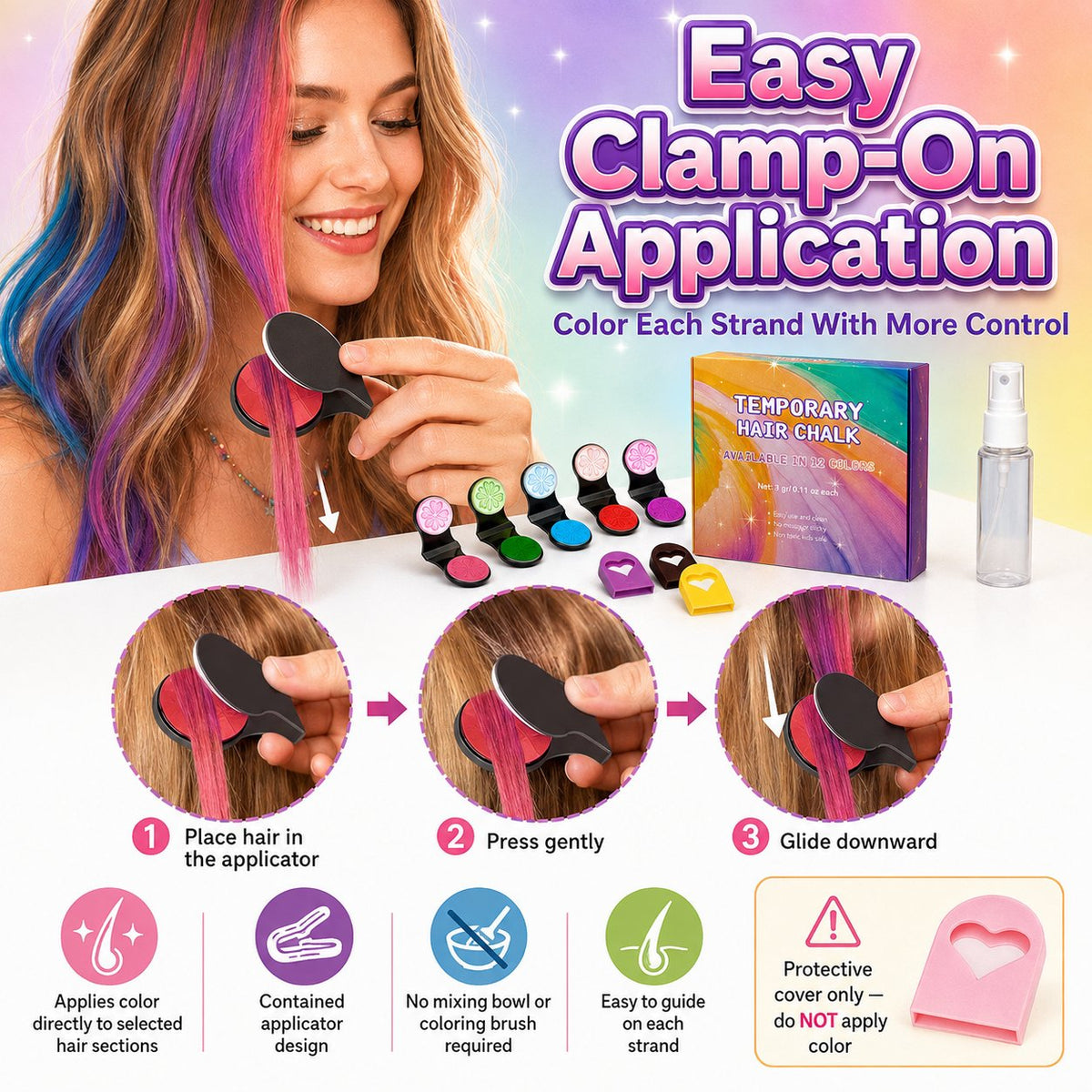 🔥 Nur für kurze Zeit!🎨 12 Farben, 1 Applikator – Temporäre Haarkreide für sofortigen Farbwechsel – ohne Bleichen, ohne Schäden, einfach auswaschen ✨