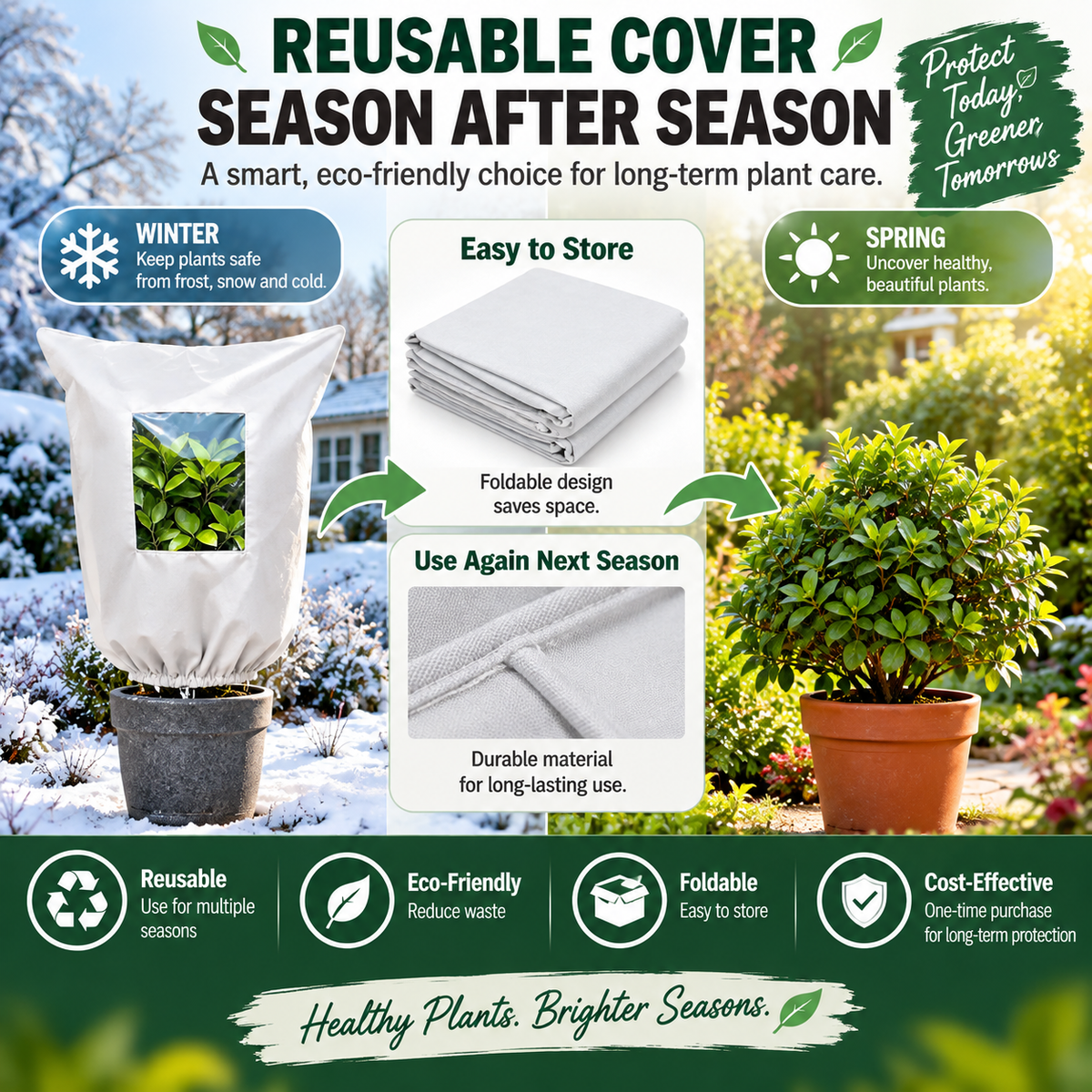 ⏳Zeitlich begrenztes Spezialangebot⏰ WINTERGARTEN-BASICS | Pflanzenschutzabdeckung gegen Frost – Atmungsaktive, wiederverwendbare Abdeckung für Sträucher, Töpfe & junge Bäume