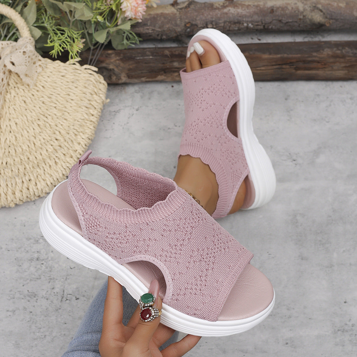 🏖️ Sommer-Sale 50% Rabatt 🏝️👡Damen Strick-Plateausandalen ✨Atmungsaktive bequeme Sommersandalen mit weicher Sohle für Stadt & Spaziergänge