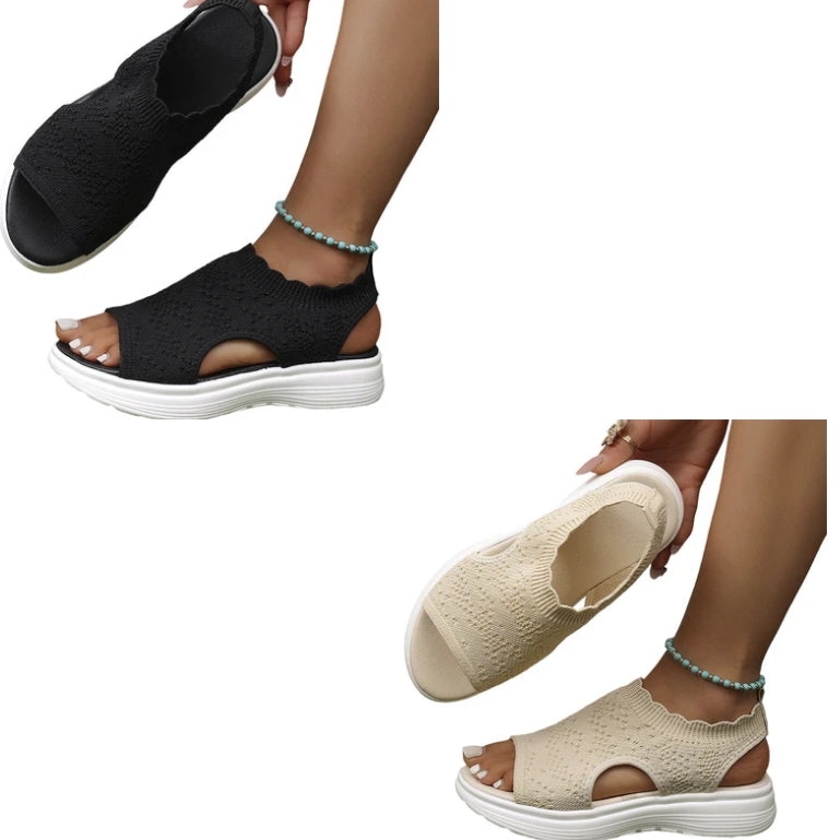 🏖️ Sommer-Sale 50% Rabatt 🏝️👡Damen Strick-Plateausandalen ✨Atmungsaktive bequeme Sommersandalen mit weicher Sohle für Stadt & Spaziergänge