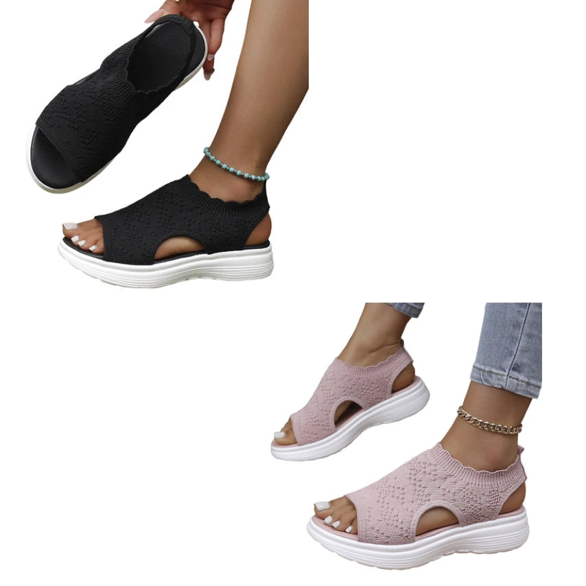 🏖️ Sommer-Sale 50% Rabatt 🏝️👡Damen Strick-Plateausandalen ✨Atmungsaktive bequeme Sommersandalen mit weicher Sohle für Stadt & Spaziergänge