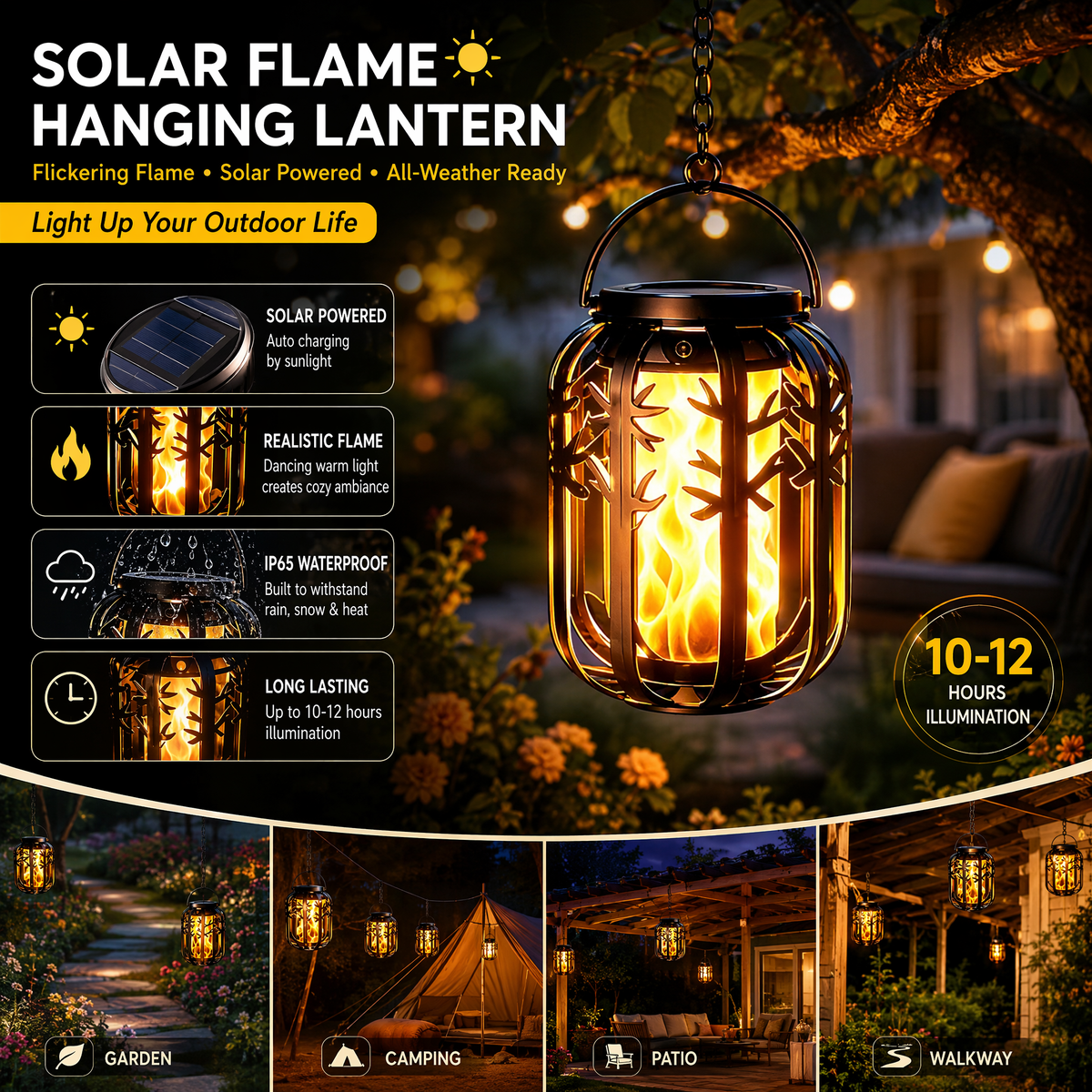 📢📢50% RABATT!!⏰Solar-Flackerflammen-Laterne – wasserdicht, automatisch & kabellos – realistisches warmes Licht für Terrasse & Garten 🌙