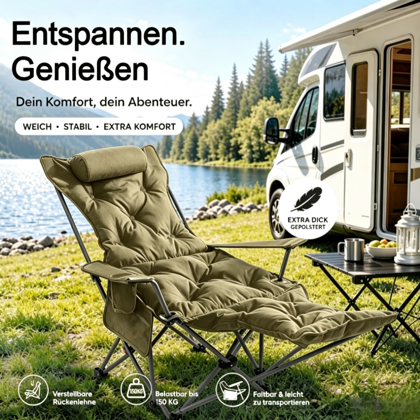 🪑 Tragbarer verstellbarer Klappstuhl für Außenbereich – Leicht, stabil & vielseitig – Ideal für Garten, Camping, Strand oder Terrasse – einfacher Transport und Aufbau 🏕️✨
