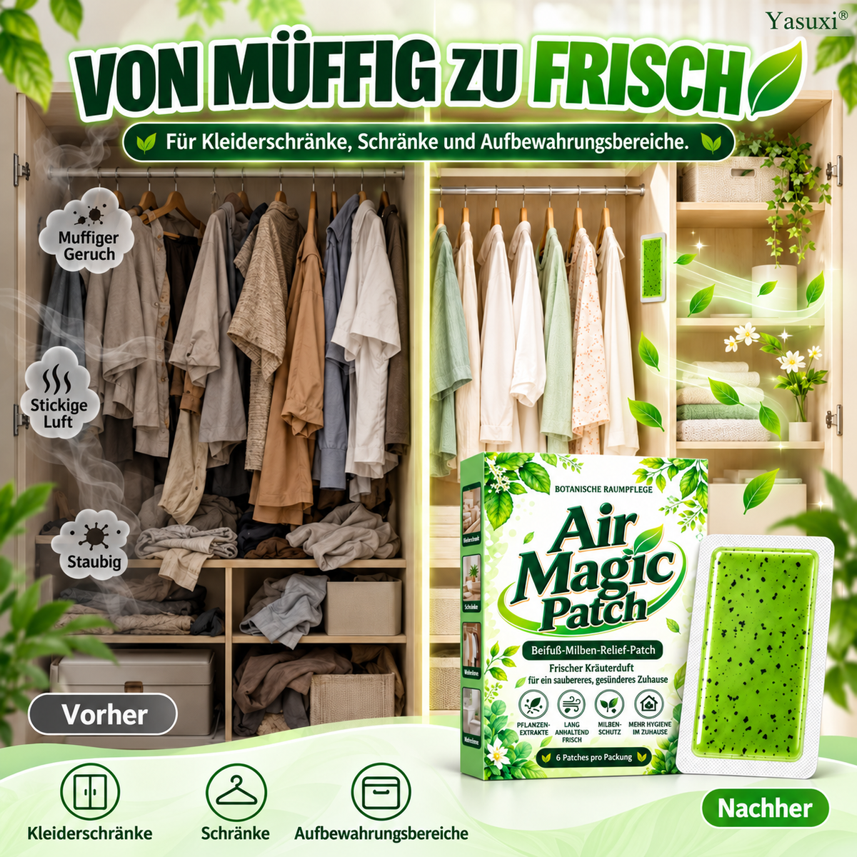 Langwirksames Pflaster gegen Befall durch Beifußmilben – 1 Packung (6 Pflaster)