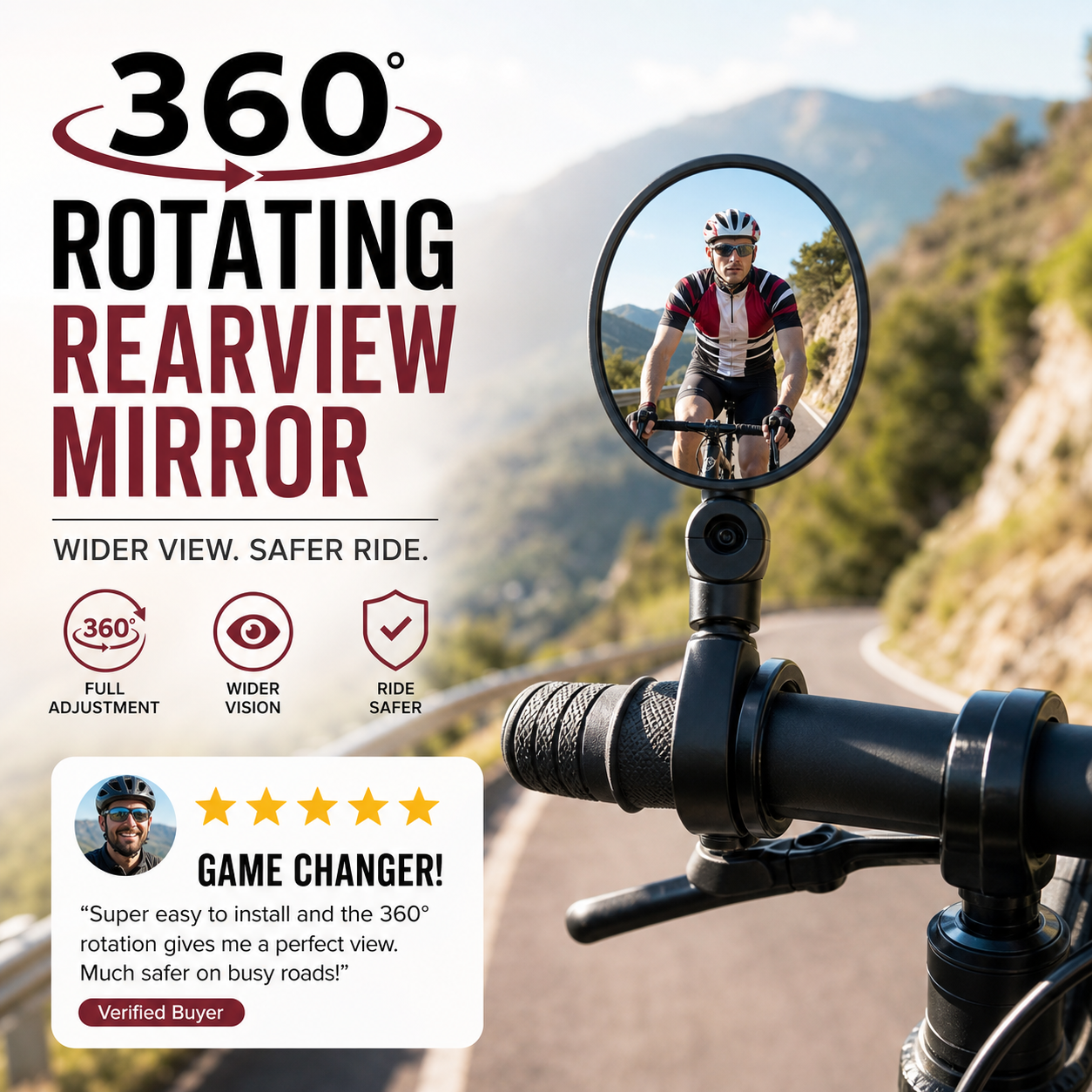 ⏳Zeitlich begrenztes Sonderangebot⏰360° drehbarer Rückspiegel – Klare Sicht nach hinten, kein Verdrehen des Halses mehr. Passend für Fahrräder, E-Bikes und Motorräder. Werkzeuglose Silikonbefestigung! 🛡️✨