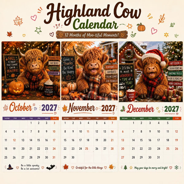 ✨️Überraschung: 50 % Rabatt! 🐮Möge das Jahr 2027 dir jede Menge Glück bringen! 🔥Lustiger Hochlandkuh-Wandkalender 2027 | A4-Wandkalender |