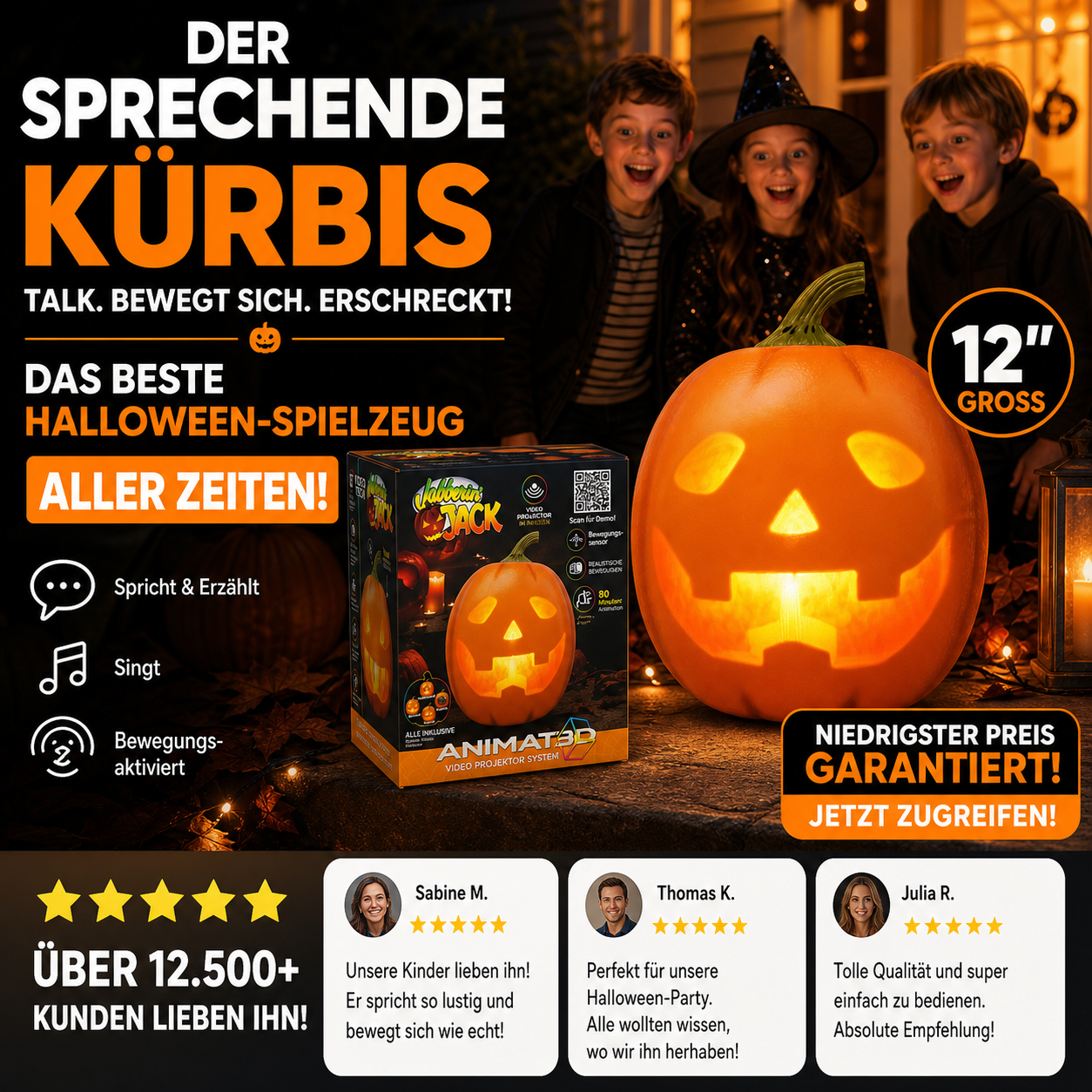 🎃Jabberin' Jack animierter sprechender und singender Halloween‑Kürbis👻🎁