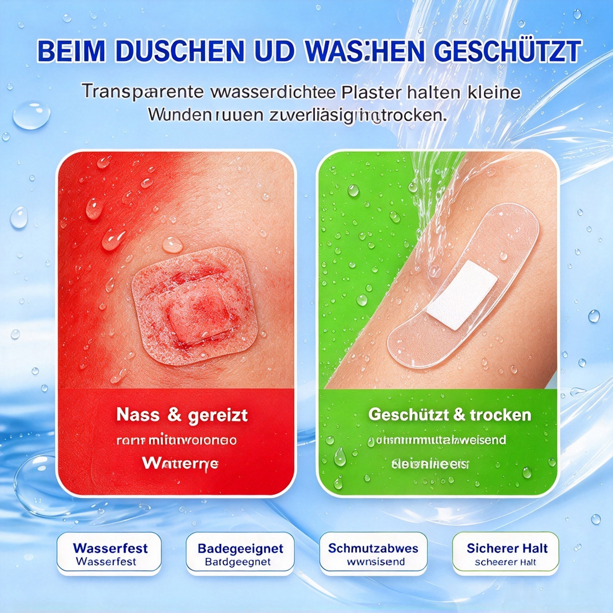 💧 Kleine Wunde & Wasser? Kein Problem! – Wasserfeste, atmungsaktive Wundpflaster – transparent, hautfreundlich & kaum spürbar – schützen zuverlässig bei Händewaschen, Duschen & unterwegs 🩹✨