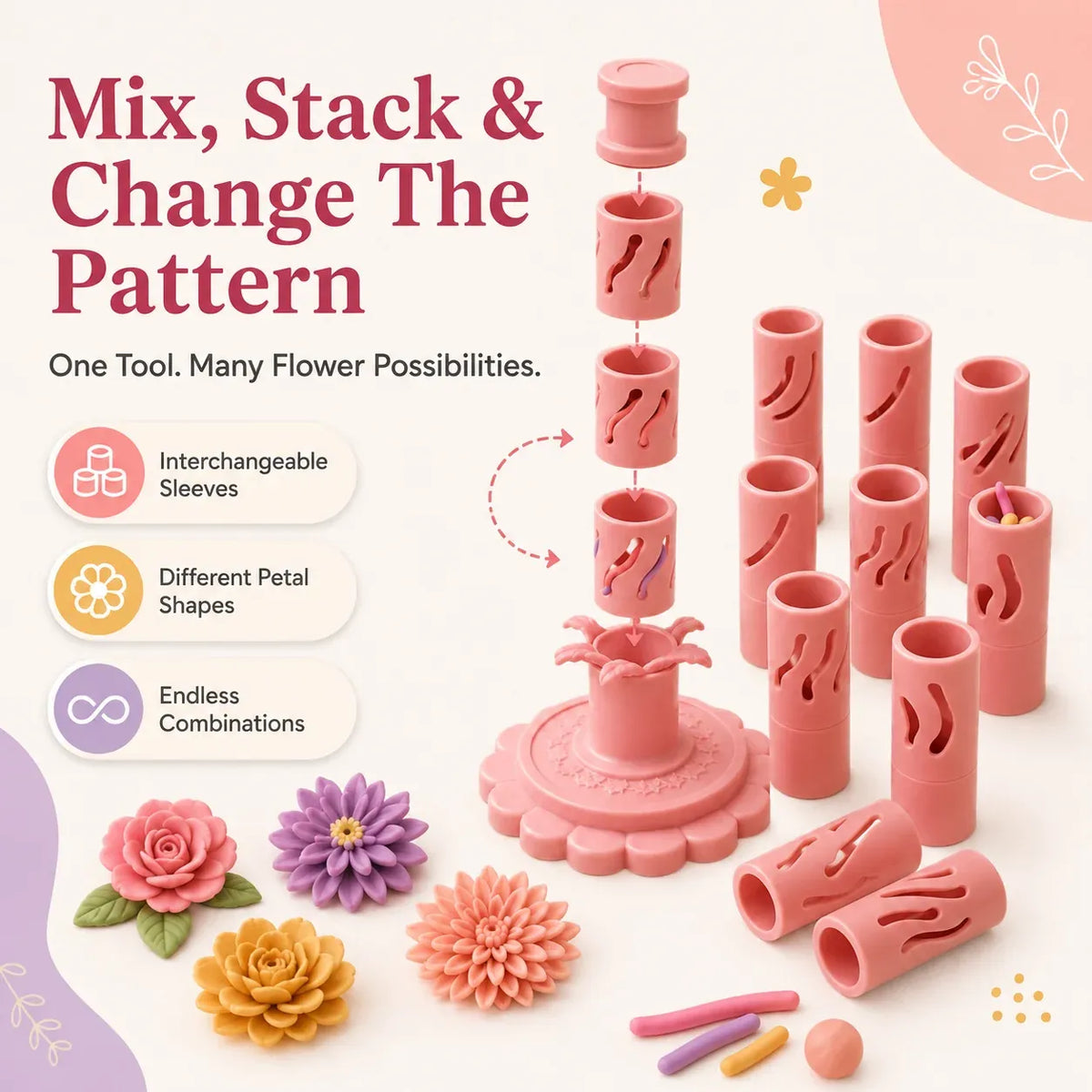🌸 LIMITIERTES ANGEBOT 50% RABATT! ✨ DIY Tonblumen-Formwerkzeug – Modular, Press-Design, Kreatives Handwerk 🎨