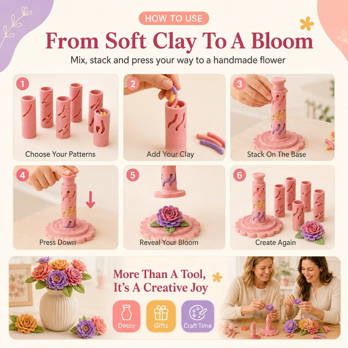 🌸 LIMITIERTES ANGEBOT 50% RABATT! ✨ DIY Tonblumen-Formwerkzeug – Modular, Press-Design, Kreatives Handwerk 🎨