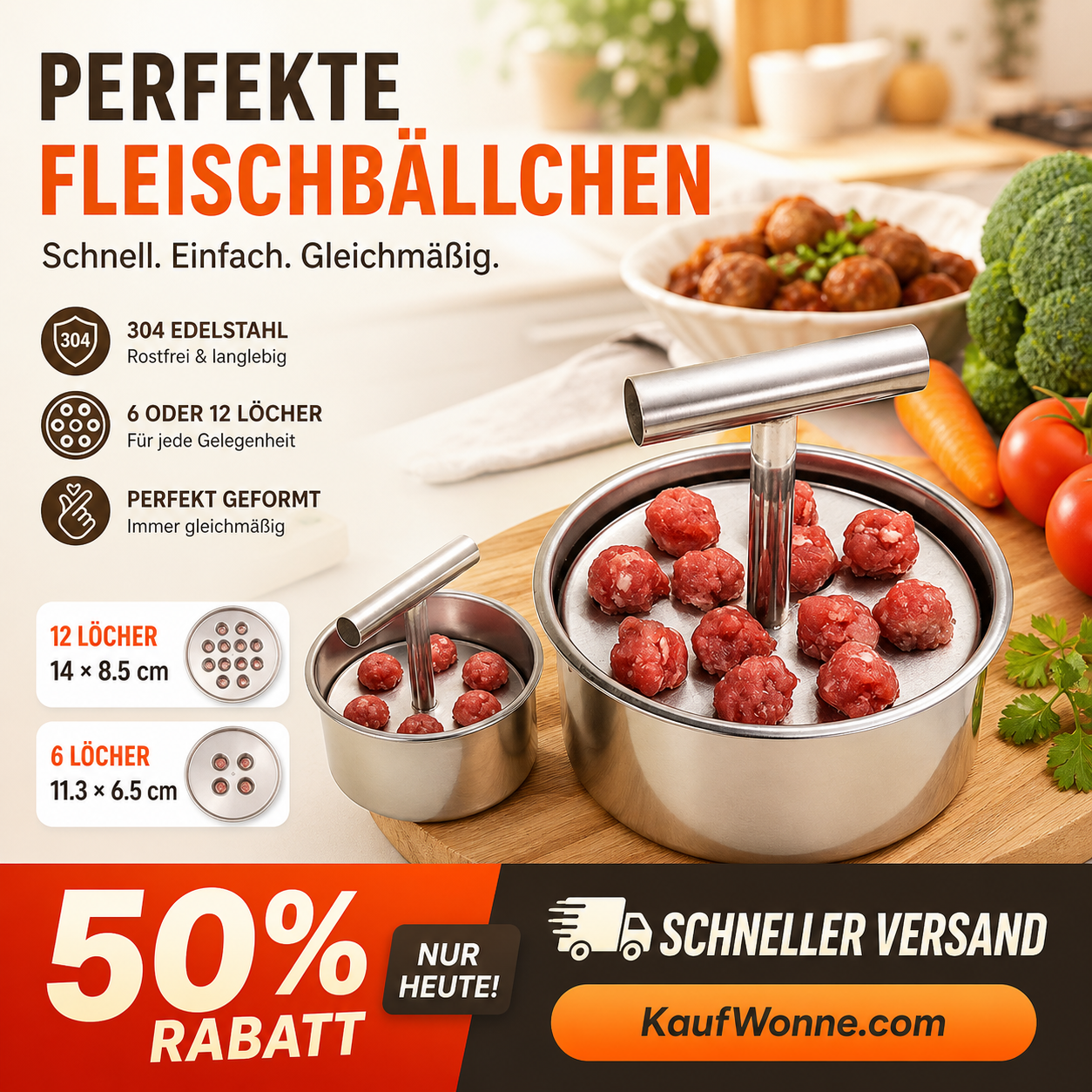 📢📢 50 % Rabatt !! ⏰🍡 Fleischbällchen‑Maker aus lebensmittelechtem Edelstahl für die Küche