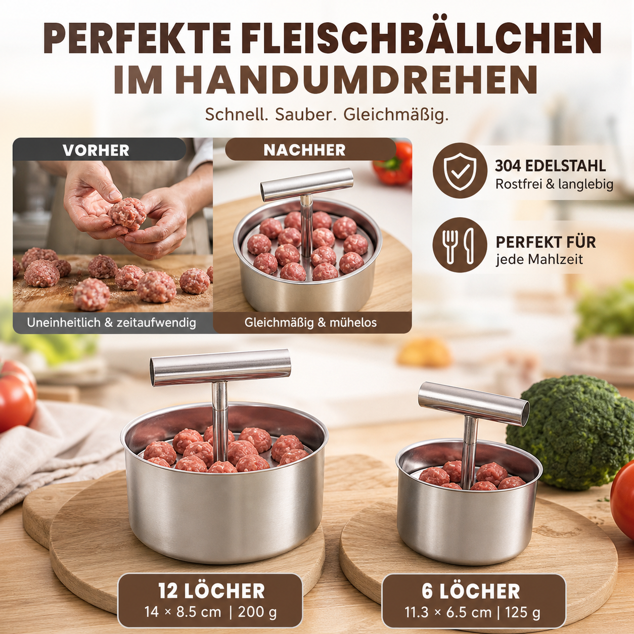 📢📢 50 % Rabatt !! ⏰🍡 Fleischbällchen‑Maker aus lebensmittelechtem Edelstahl für die Küche