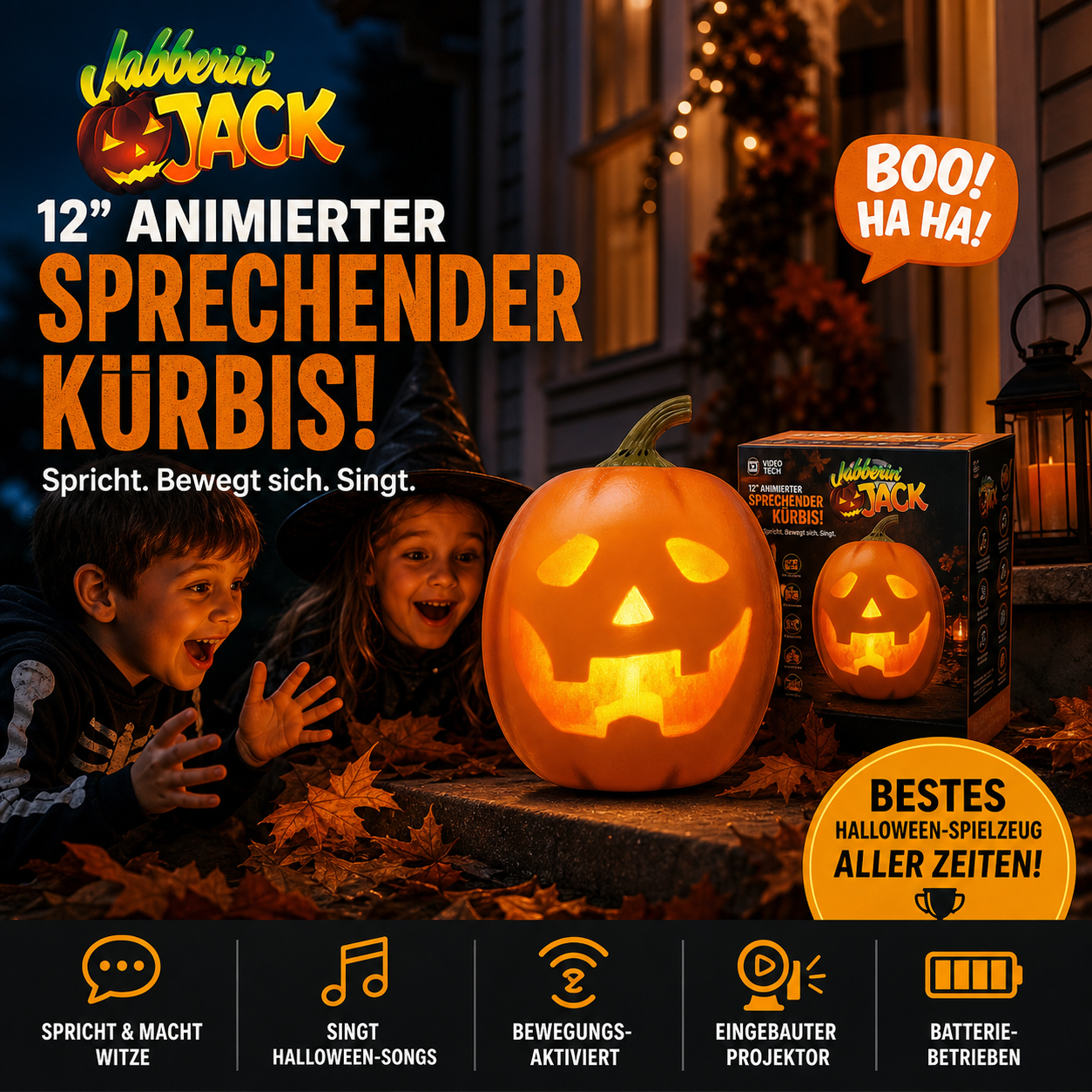 🎃Jabberin' Jack animierter sprechender und singender Halloween‑Kürbis👻🎁