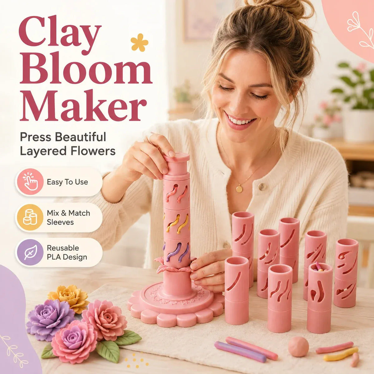 🌸 LIMITIERTES ANGEBOT 50% RABATT! ✨ DIY Tonblumen-Formwerkzeug – Modular, Press-Design, Kreatives Handwerk 🎨