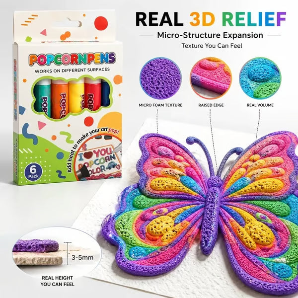 💥 KAUF 2, ERHALTE 1 GRATIS + 50 % RABATT!🥳Magische Popcorn-Stifte mit Blaseneffekt, wärmeaktivierte Popcorn-Stifte, DIY-3D-Kunstmarker für Kinderbastelprojekte