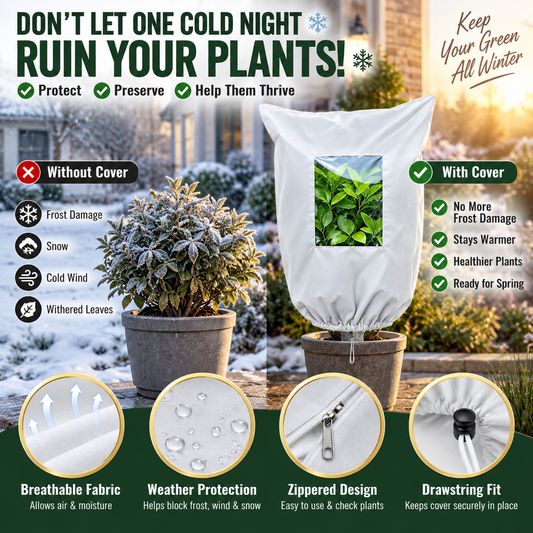 ⏳Zeitlich begrenztes Spezialangebot⏰ WINTERGARTEN-BASICS | Pflanzenschutzabdeckung gegen Frost – Atmungsaktive, wiederverwendbare Abdeckung für Sträucher, Töpfe & junge Bäume