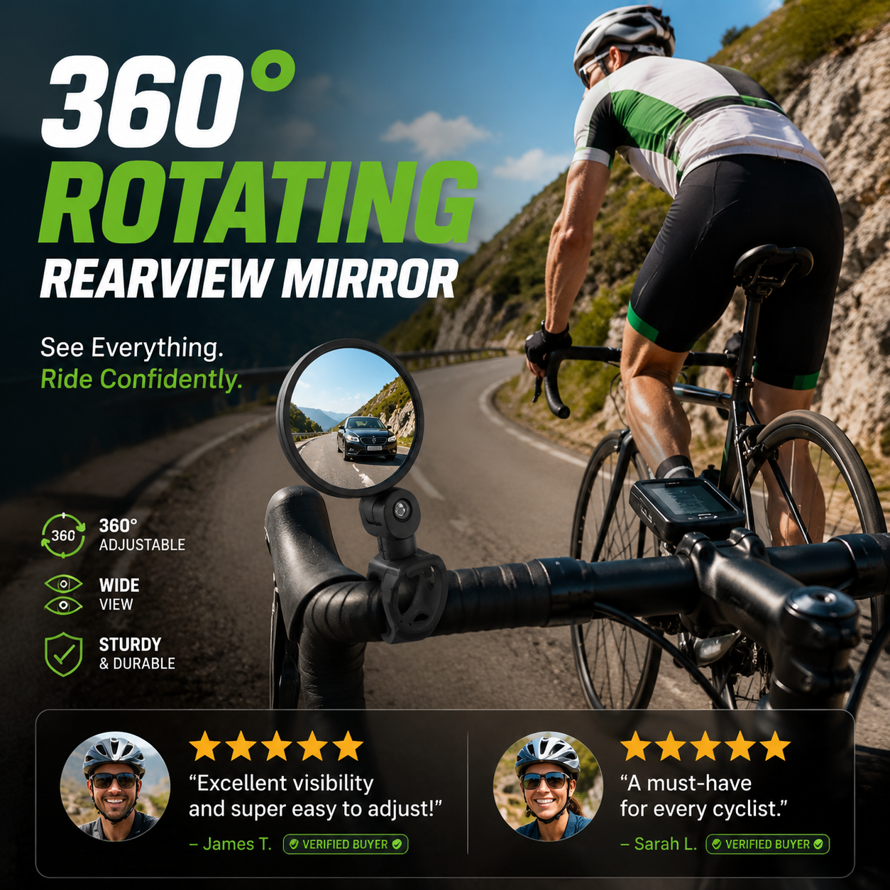 ⏳Zeitlich begrenztes Sonderangebot⏰360° drehbarer Rückspiegel – Klare Sicht nach hinten, kein Verdrehen des Halses mehr. Passend für Fahrräder, E-Bikes und Motorräder. Werkzeuglose Silikonbefestigung! 🛡️✨
