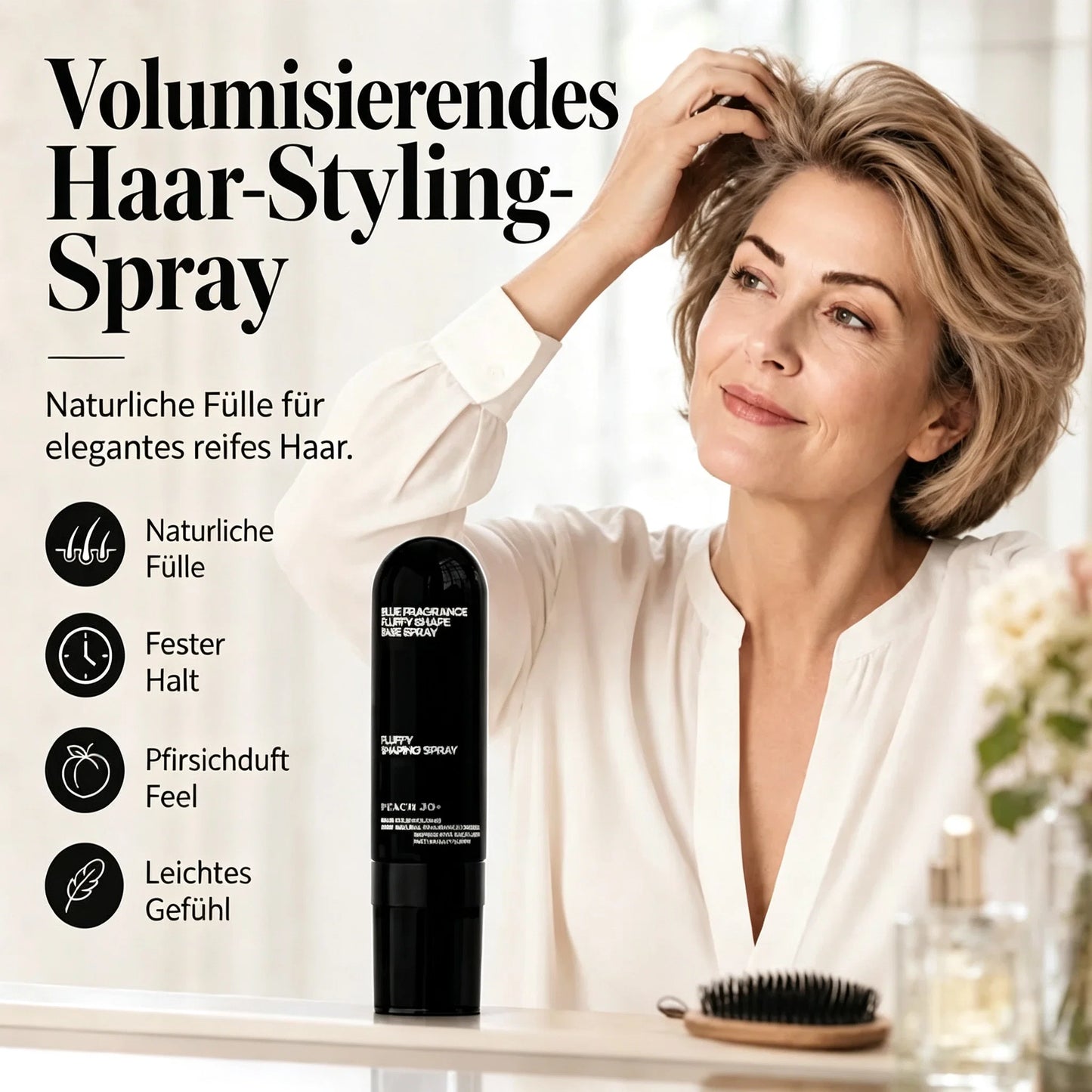 💥🎁50% RABATT!✨🍑Haar‑Volumen‑Spray mit Pfirsichduft – Fülle & Halt ohne Verkleben – Ideal für feines & glattes Haar 💨