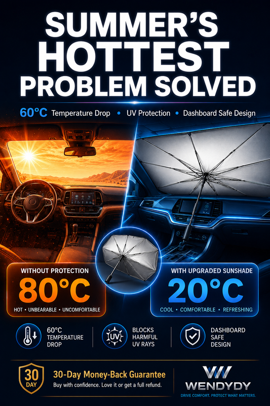 🔥 NUR NOCH HEUTE 50% RABATT! ☂️ Aufgerüsteter Autosonnenschutz-Regenschirm für Frontscheibe – 60°C Temperaturabsenkung, UV-Schutz, armaturenfreundlich, universal passend für alle Autos