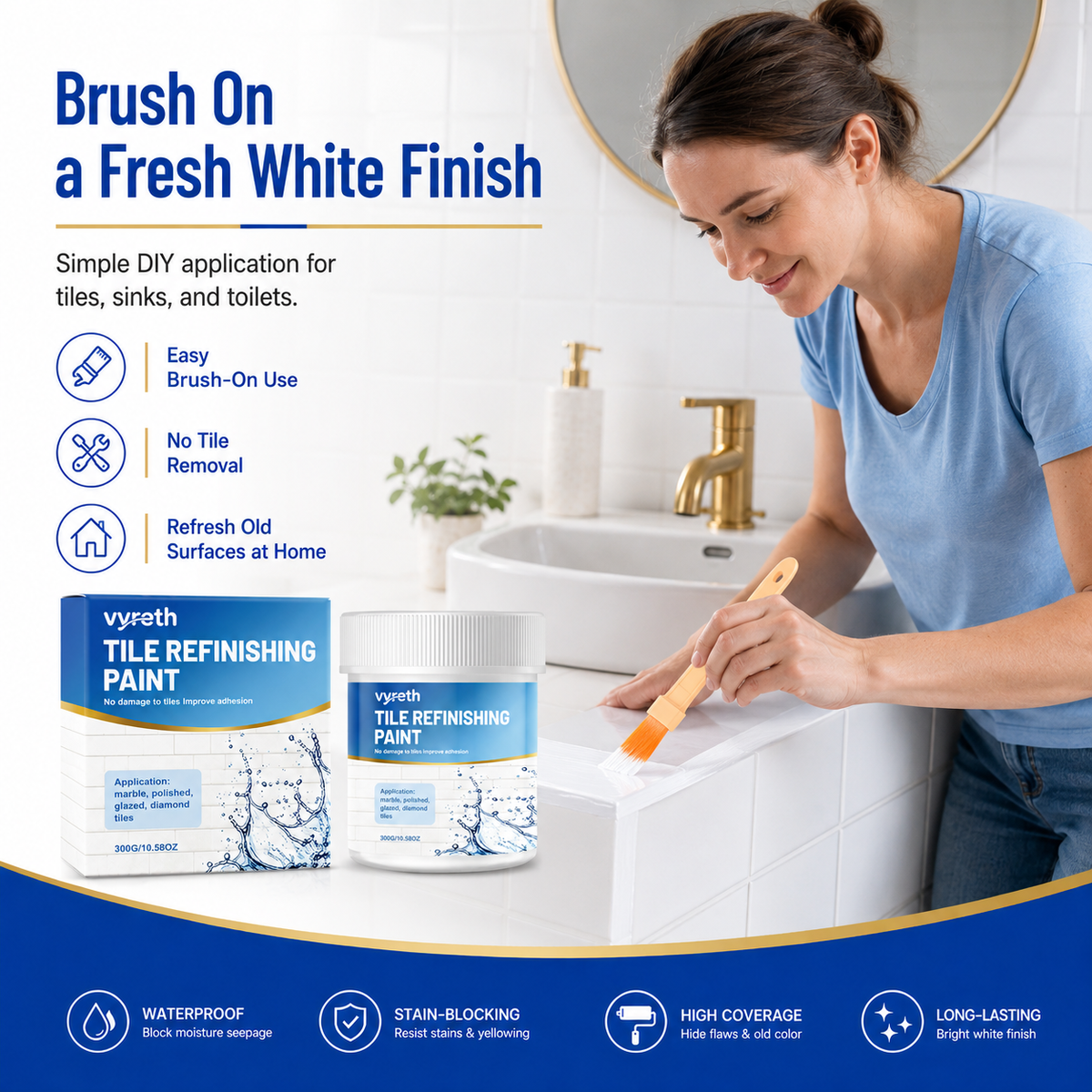 🚿 Alte Fliesen? Vergilbtes Waschbecken? – Weiße Fliesen-Renovierungsfarbe – wasserdicht & fleckenblockierend – DIY-Beschichtung für Fliesen, Waschbecken & Toiletten – einfach streichen & wie neu ✨
