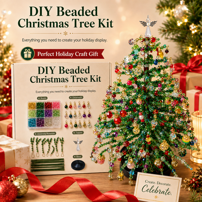 🌲DIY Perlen-Weihnachtsbaum-Bausatz – Handgemachtes Bastelgeschenk mit Engels-Spitze, bunte Mini-Weihnachtsdekoration für Schreibtisch & Tisch (Alles-in-einem-Set)