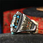 Turquoise Six-character Mantra Nine-eyed Dzi Bead Ring