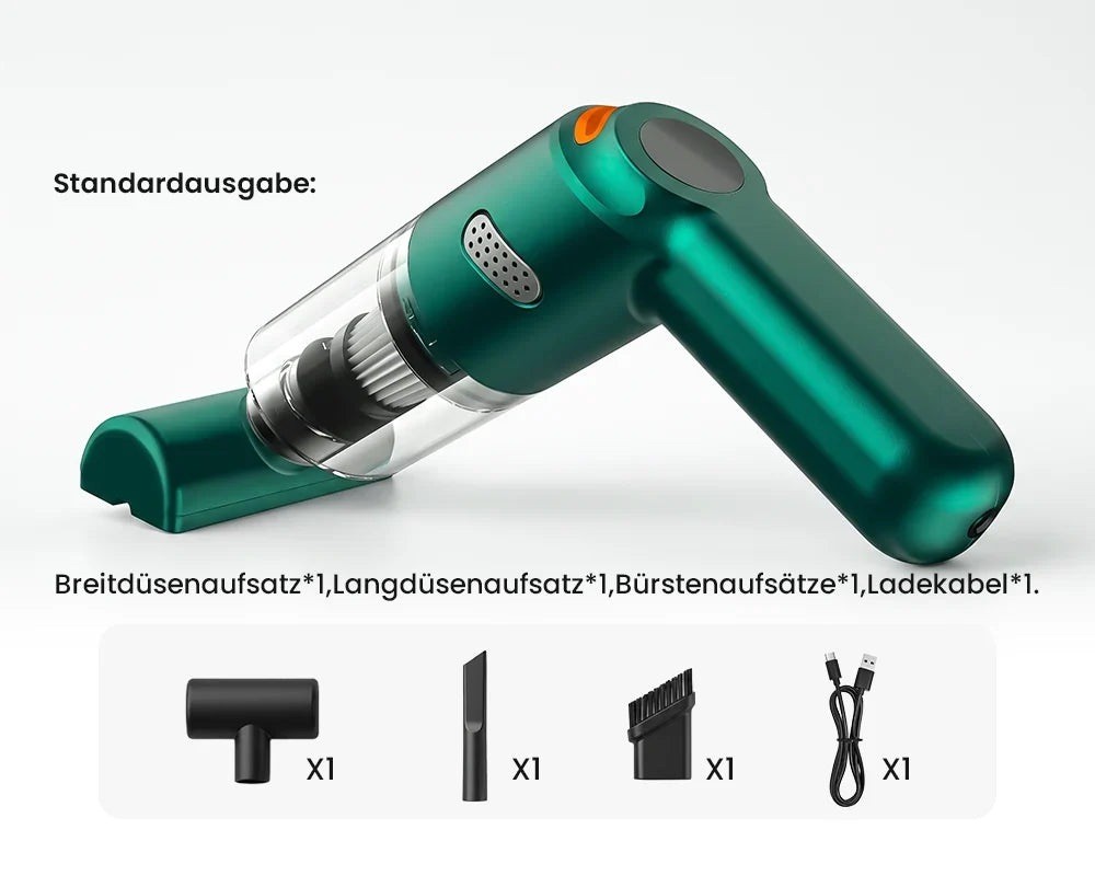 ⏳Zeitlich begrenztes Sonderangebot⏰ Kabelloser Handstaubsauger – 10000 Pa, 120 W, 400 g. 4000-mAh-Akku, 30 Min. Laufzeit. Waschbarer HEPA-Filter. Inkl. Bürste & Breitmauldüse. Weiß/Schwarz/Dunkelgrün ⚡