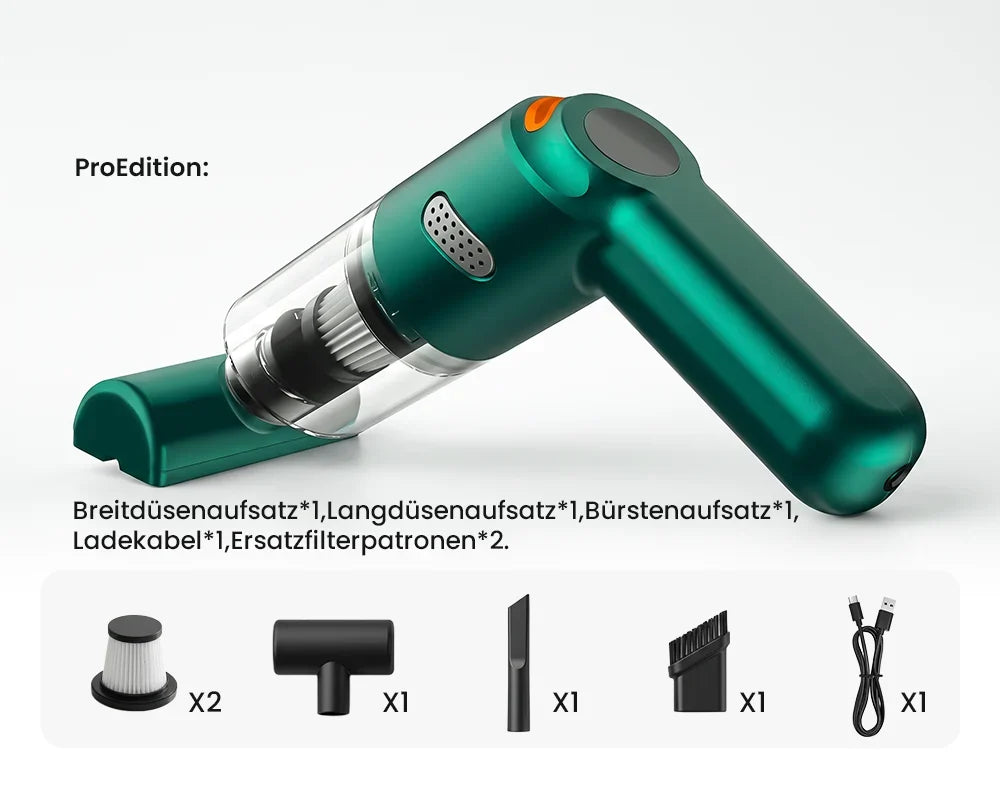 ⏳Zeitlich begrenztes Sonderangebot⏰ Kabelloser Handstaubsauger – 10000 Pa, 120 W, 400 g. 4000-mAh-Akku, 30 Min. Laufzeit. Waschbarer HEPA-Filter. Inkl. Bürste & Breitmauldüse. Weiß/Schwarz/Dunkelgrün ⚡
