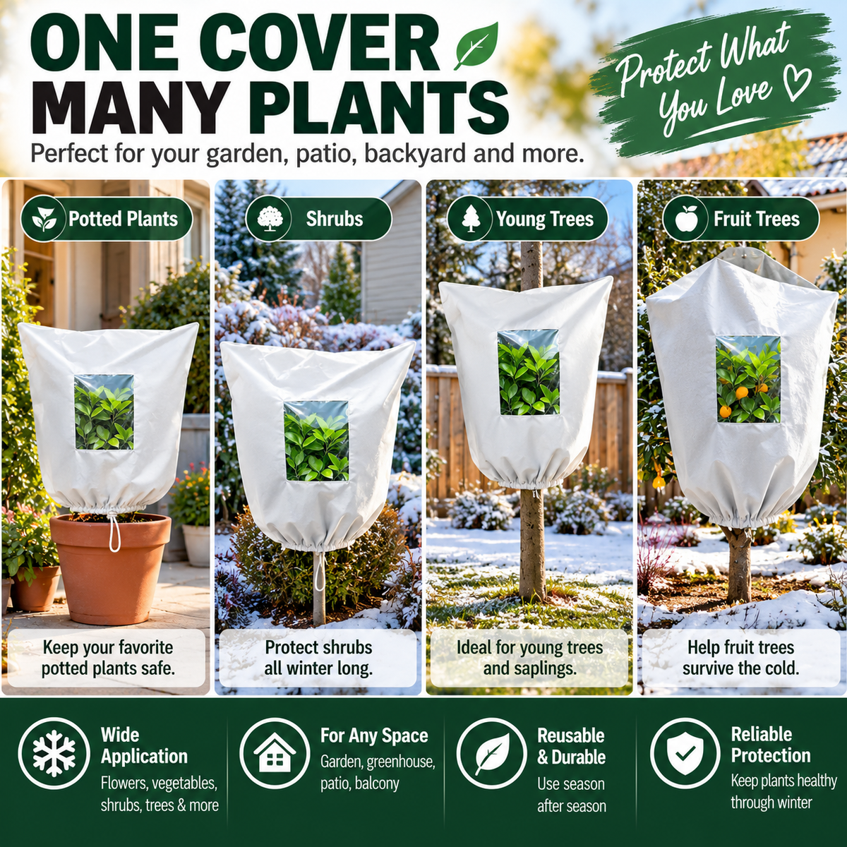 ⏳Zeitlich begrenztes Spezialangebot⏰ WINTERGARTEN-BASICS | Pflanzenschutzabdeckung gegen Frost – Atmungsaktive, wiederverwendbare Abdeckung für Sträucher, Töpfe & junge Bäume