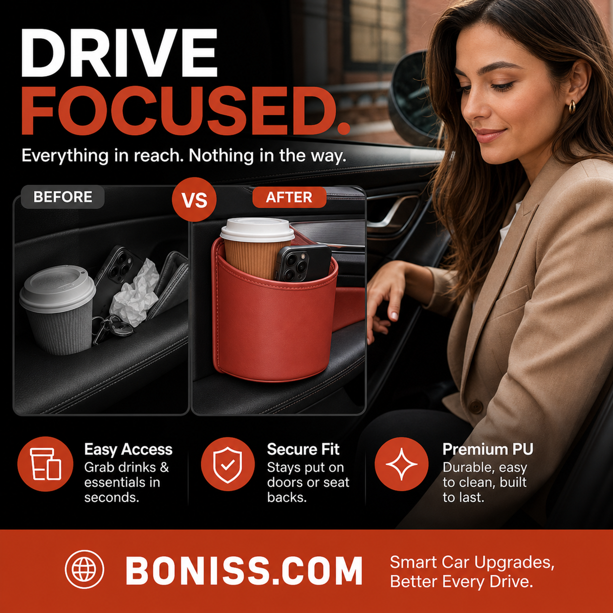 🥳2026 HEIßER VERKAUF🥳💞95.000 VERKAUFT!🚗🧺 50% RABATT! Leder-Auto-Tür-Becherhalter – Weite Öffnung, leichter Zugriff auf Getränke & Handy. Clip-on für sicheren Halt. PU-Leder, robust & stilvoll. 🛡️✨