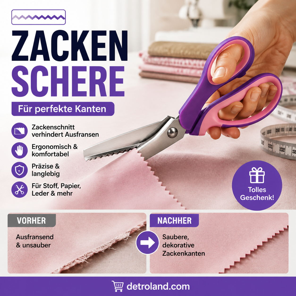 📢📢 50 % RABATT!! 🥳✨ Multifunktionale Zickzack-Schere, gezackte Schere ✂️🧵