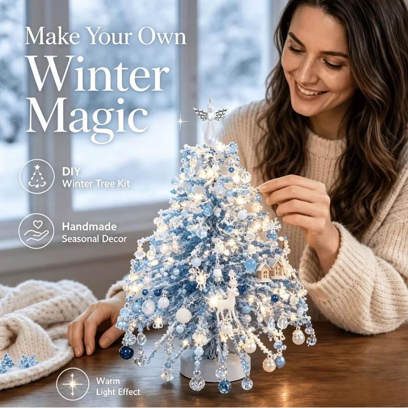 🌲DIY Perlen-Weihnachtsbaum-Bausatz – Handgemachtes Bastelgeschenk mit Engels-Spitze, bunte Mini-Weihnachtsdekoration für Schreibtisch & Tisch (Alles-in-einem-Set)