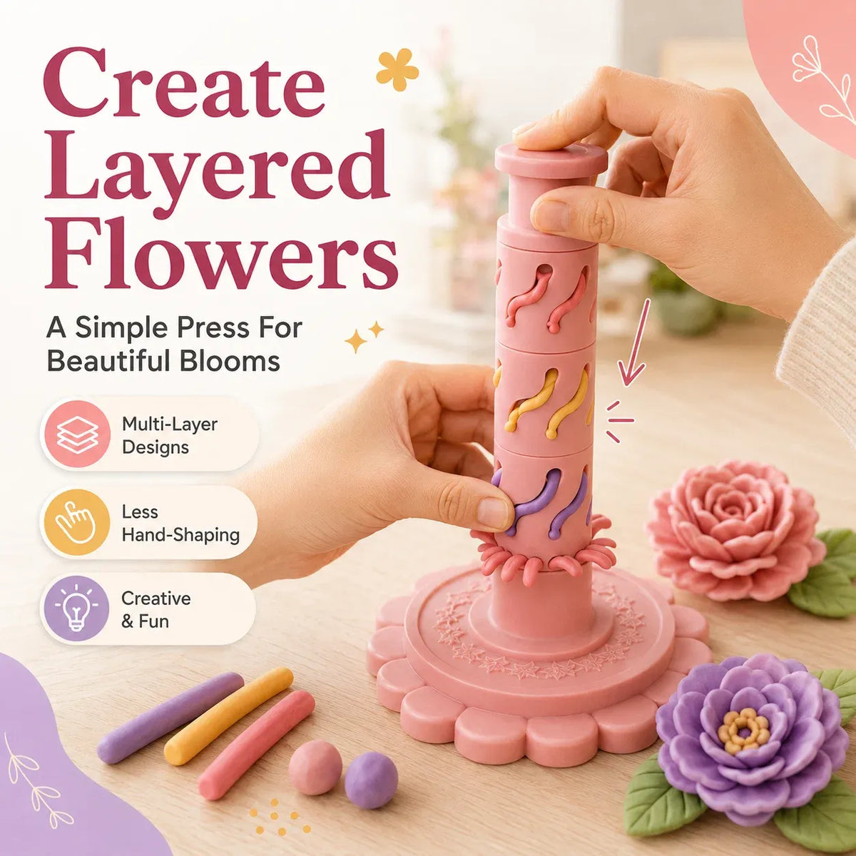 🌸 LIMITIERTES ANGEBOT 50% RABATT! ✨ DIY Tonblumen-Formwerkzeug – Modular, Press-Design, Kreatives Handwerk 🎨