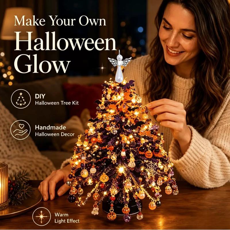 🌲DIY Perlen-Weihnachtsbaum-Bausatz – Handgemachtes Bastelgeschenk mit Engels-Spitze, bunte Mini-Weihnachtsdekoration für Schreibtisch & Tisch (Alles-in-einem-Set)