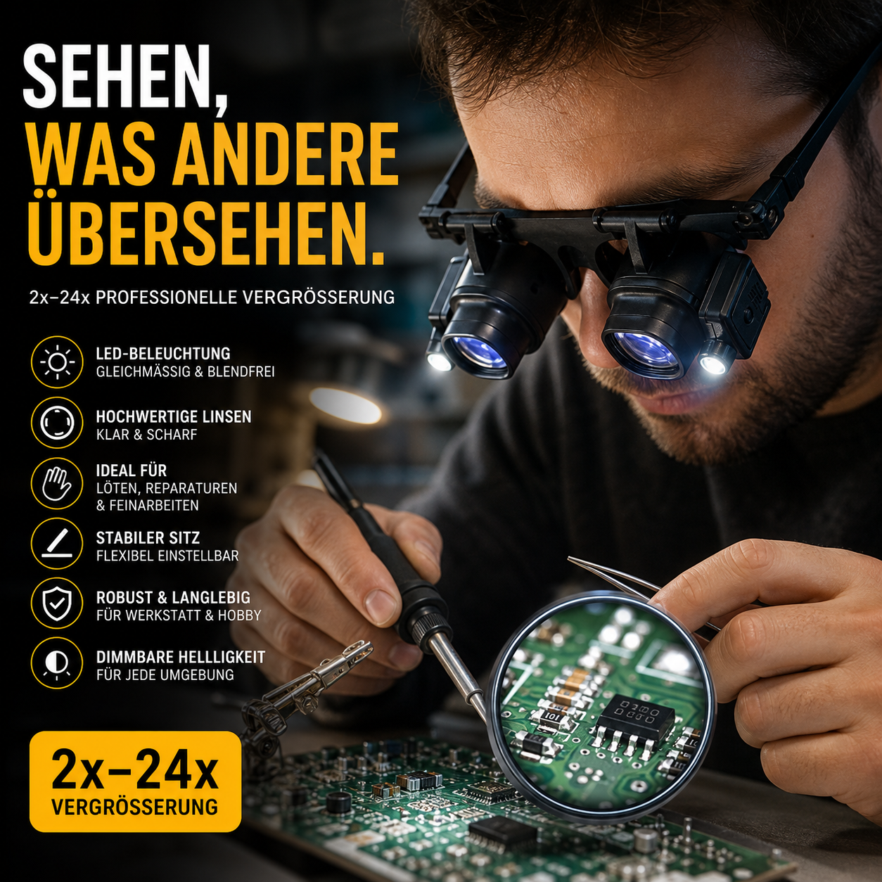 🔍 LED-Präzisionslupe für Elektronik & Handwerk
