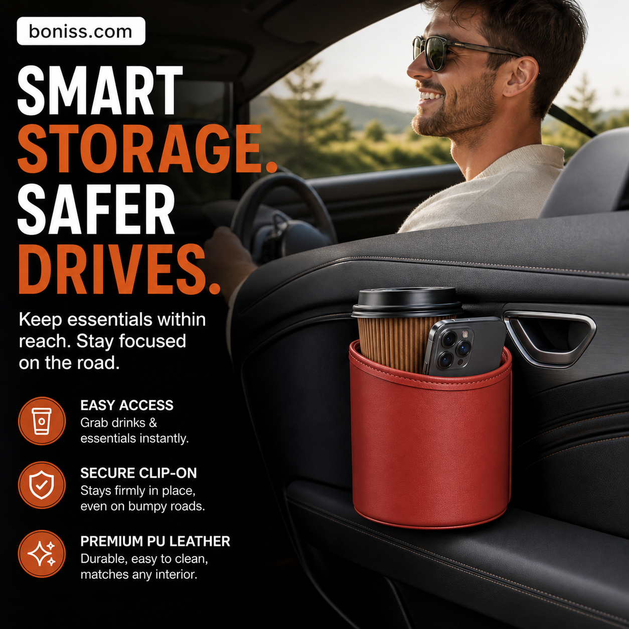 🥳2026 HEIßER VERKAUF🥳💞95.000 VERKAUFT!🚗🧺 50% RABATT! Leder-Auto-Tür-Becherhalter – Weite Öffnung, leichter Zugriff auf Getränke & Handy. Clip-on für sicheren Halt. PU-Leder, robust & stilvoll. 🛡️✨