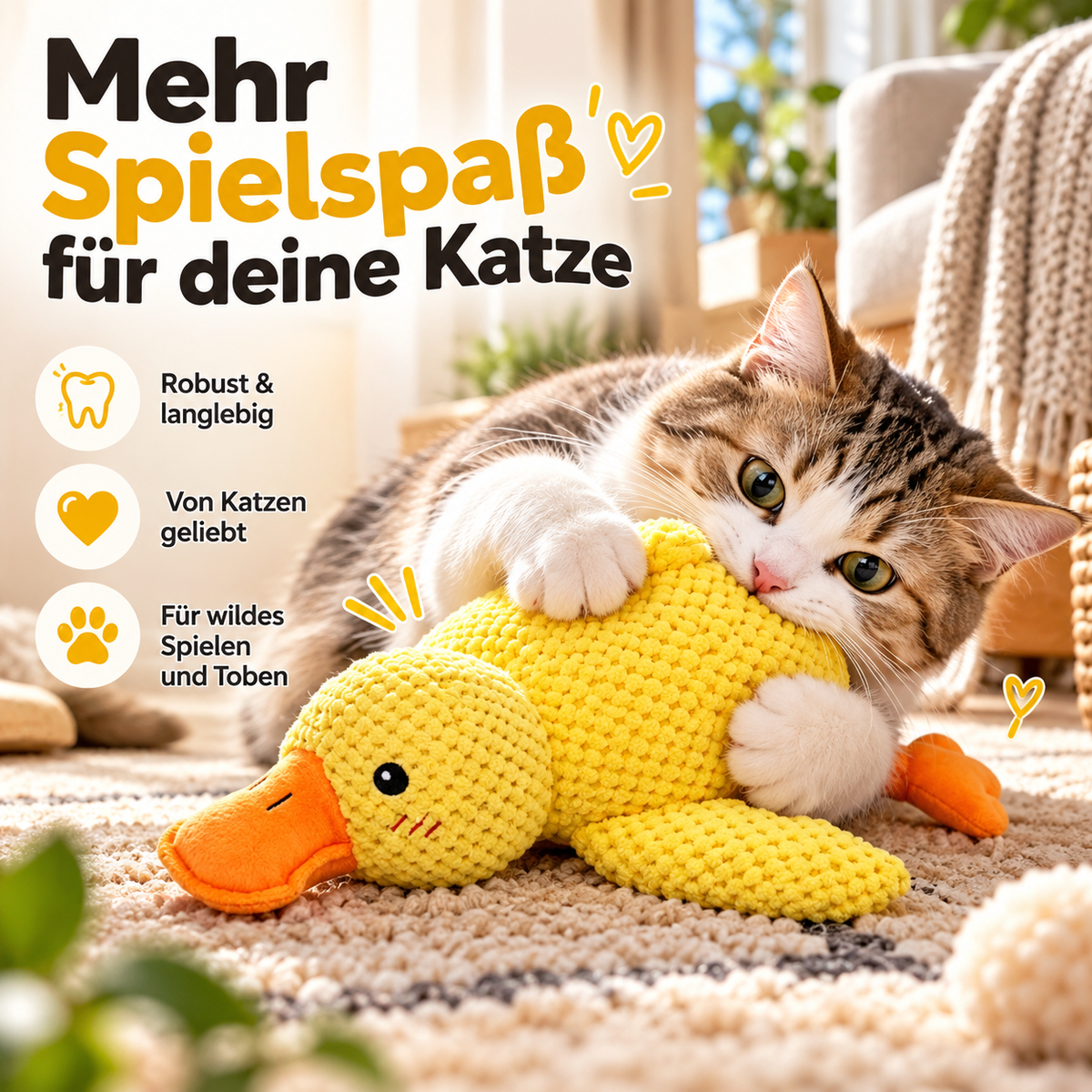 🦆 40% Rabatt! Quakende Plüsch-Ente für Katzen – weiches Kuschelspielzeug mit interaktivem Spielreiz – ideal für Spiel, Schmusen und Beschäftigung 🐱✨