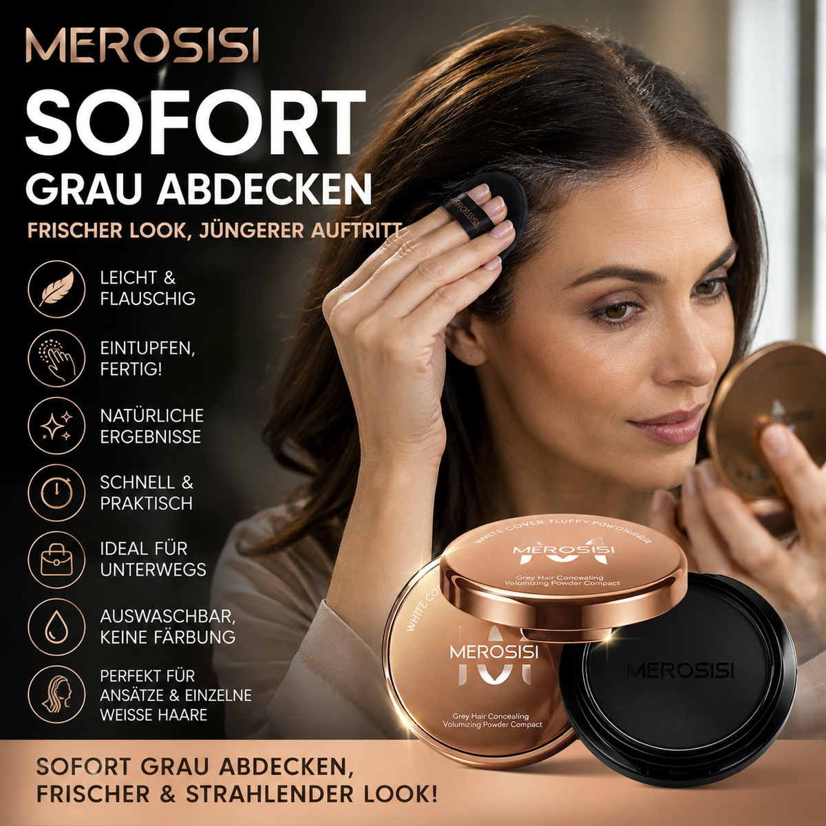 ✨ Fluffiges Weißhaar-Abdeckpuder – Sofort natürliche Nachfärbung, du siehst jünger aus