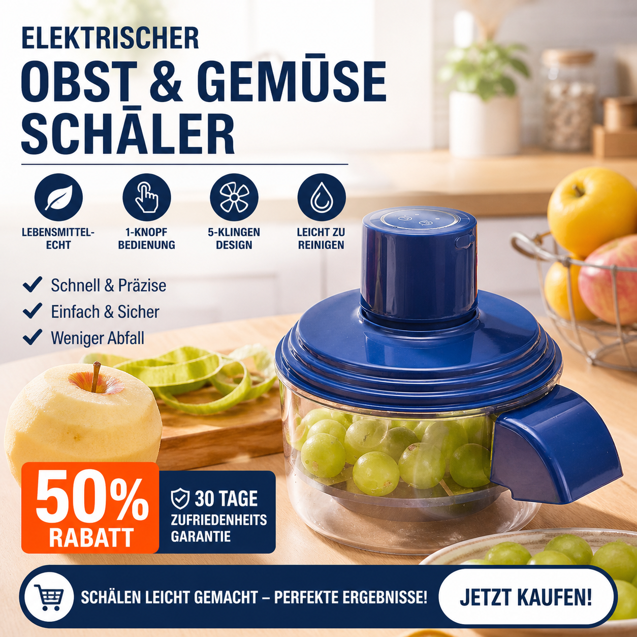 🎄✨50% RABATT! 🍇🧄 Transparenter elektrischer Obst- und Gemüseschäler – Schnell, einfach und effizient. Perfekt für die täglichen Küchenarbeiten!
