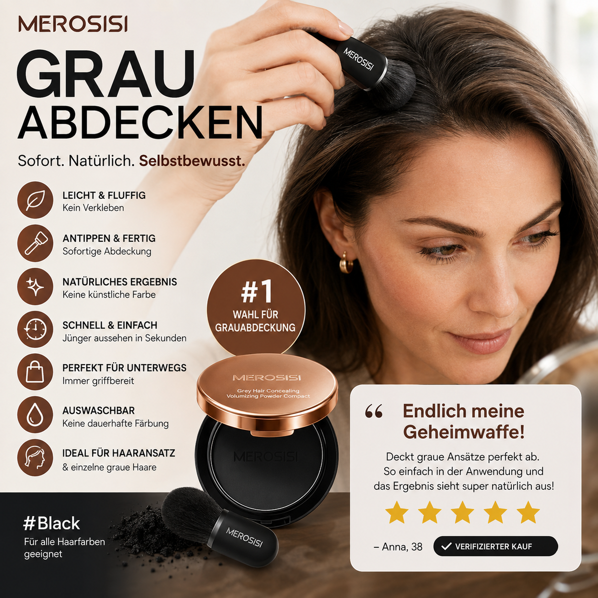 ✨ Fluffiges Weißhaar-Abdeckpuder – Sofort natürliche Nachfärbung, du siehst jünger aus