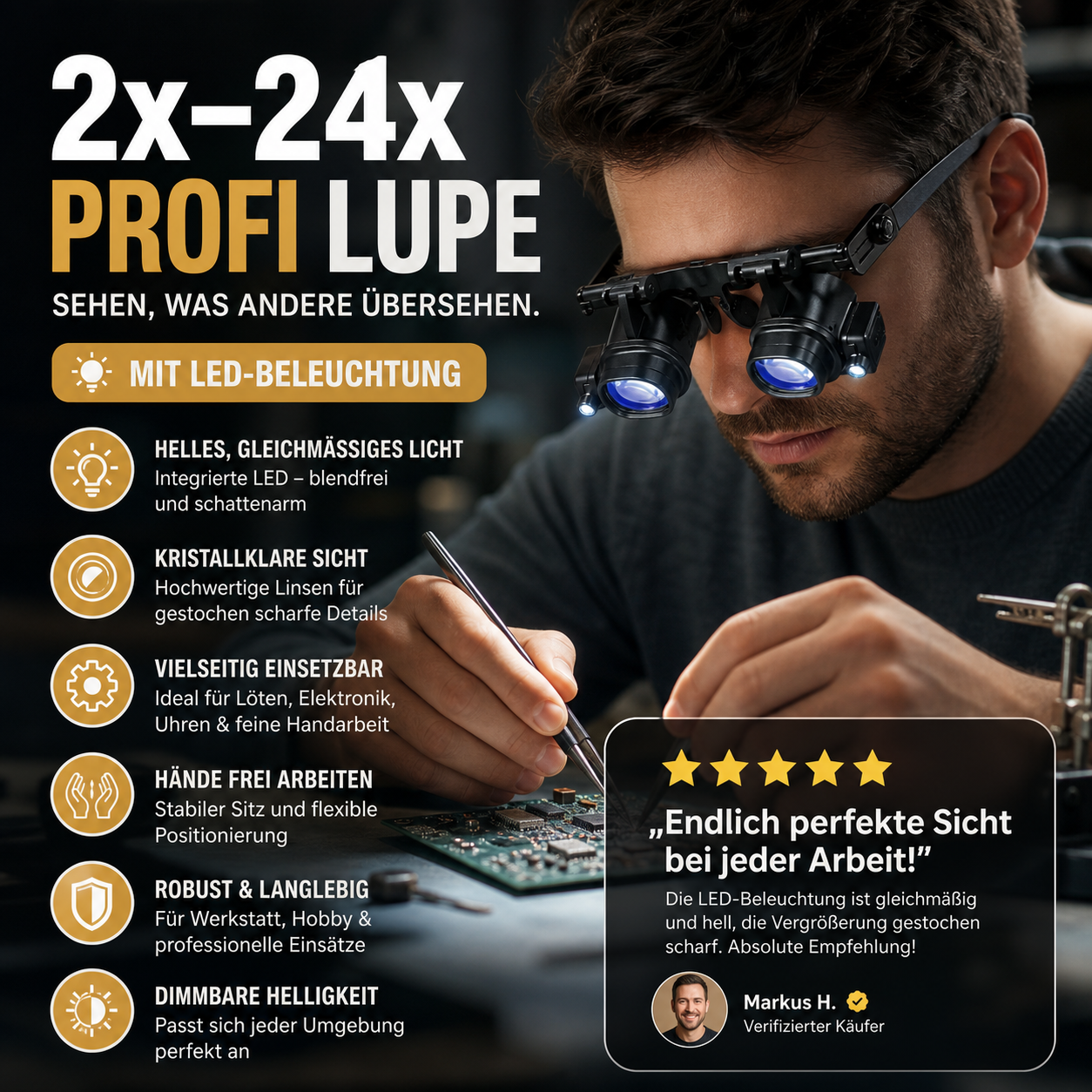 🔍 LED-Präzisionslupe für Elektronik & Handwerk