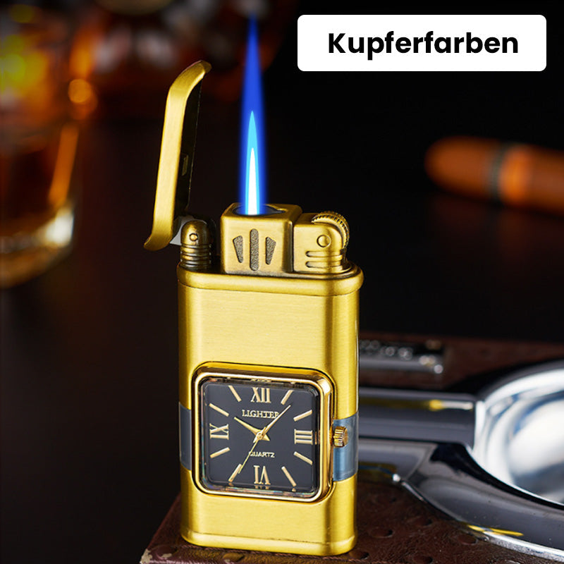 [Kreatives Geschenk] 2-in-1 Aufblasbares Winddichtes Feuerzeug mit Metallzifferblatt