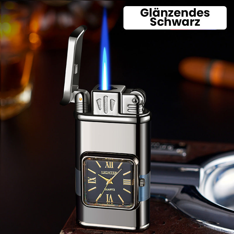 [Kreatives Geschenk] 2-in-1 Aufblasbares Winddichtes Feuerzeug mit Metallzifferblatt