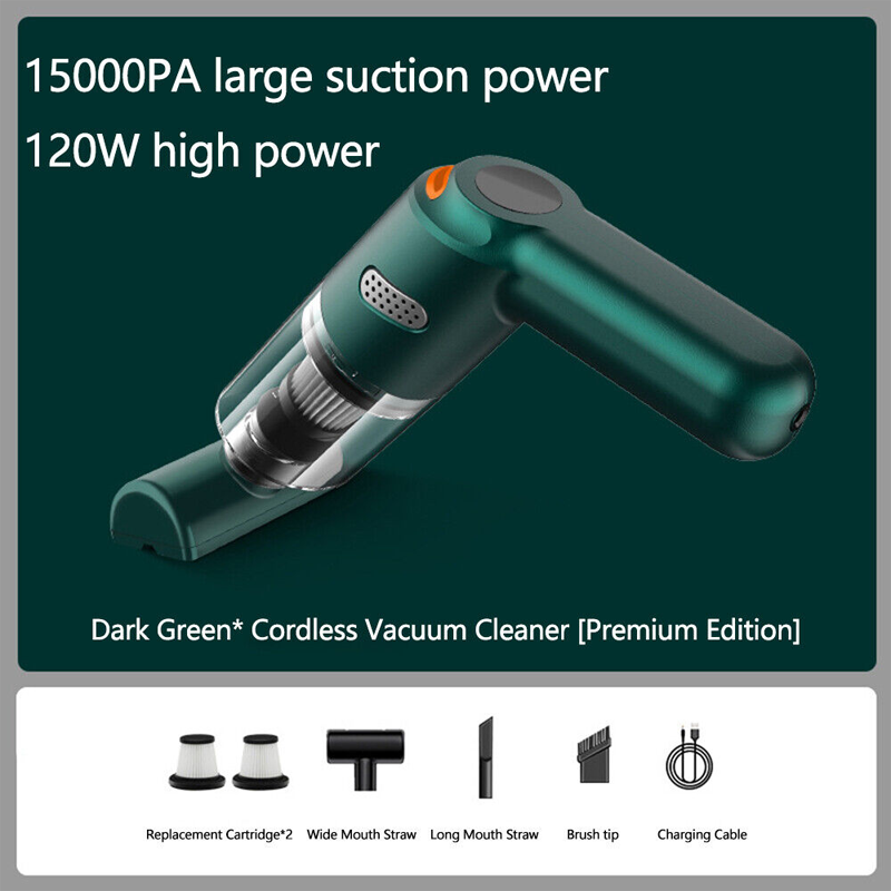 ⏳Zeitlich begrenztes Sonderangebot⏰ Kabelloser Handstaubsauger – 10000 Pa, 120 W, 400 g. 4000-mAh-Akku, 30 Min. Laufzeit. Waschbarer HEPA-Filter. Inkl. Bürste & Breitmauldüse. Weiß/Schwarz/Dunkelgrün ⚡